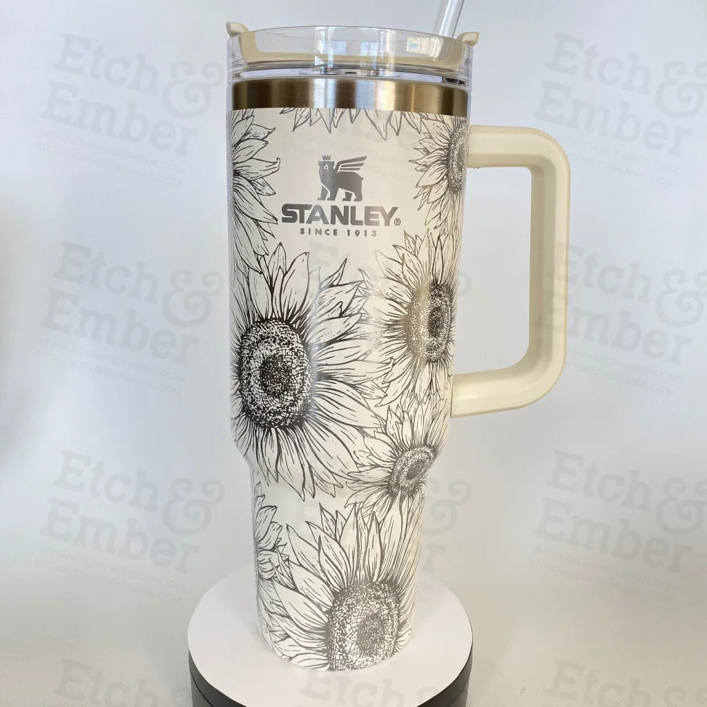 Sunflowers Custom Stanley Adventure Quencher 40 Oz Tumbler Cream Cup Tumblers