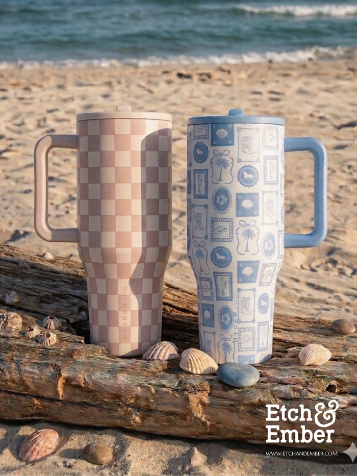 HydroJug Sandstone tumbler with beige checkerboard design