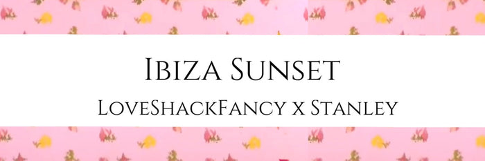 Etch & Ember tumbler boots, handles, straw toppers, and bow charms curated to style the Stanley x LoveShackFancy Ibiza Sunset Quencher