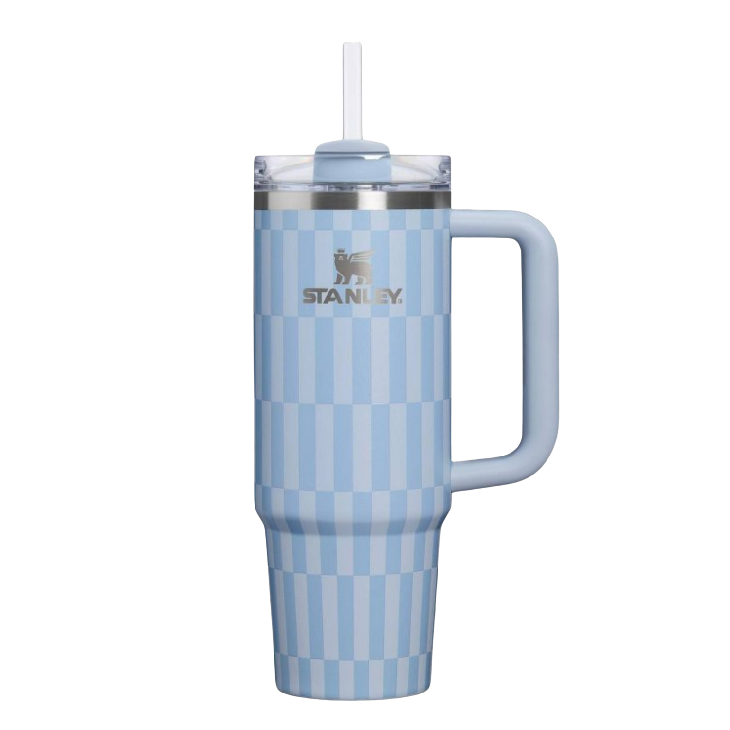 Stanley Linen Blue Tile 40 oz Quencher with matching powder blue silicone boot, tumbler charm, bow, straw topper and bracelet accessories
