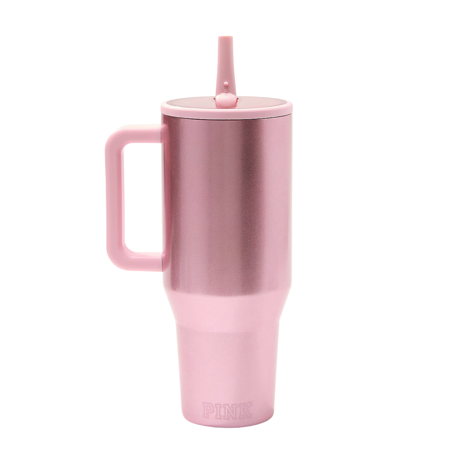 HydroJug x PINK Glitter pink tumbler styled with matching silicone boot, tumbler bow, charm, straw topper and bracelet