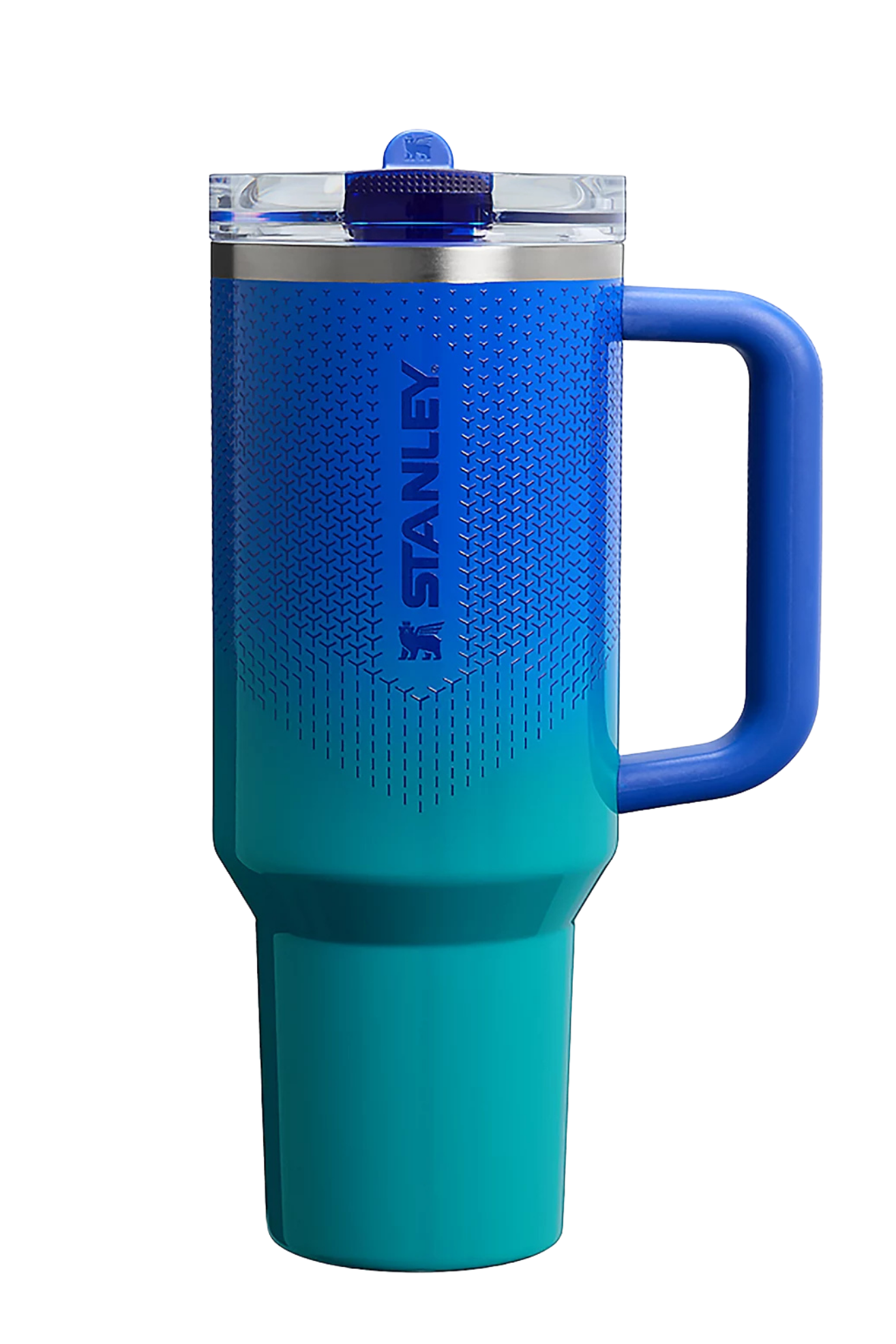 Stanley Pacific HyperGrip blue gradient Stanley tumbler with matching silicone boot, straw topper, tumbler charm, bracelet and bow in coastal ocean-inspired aesthetic styling