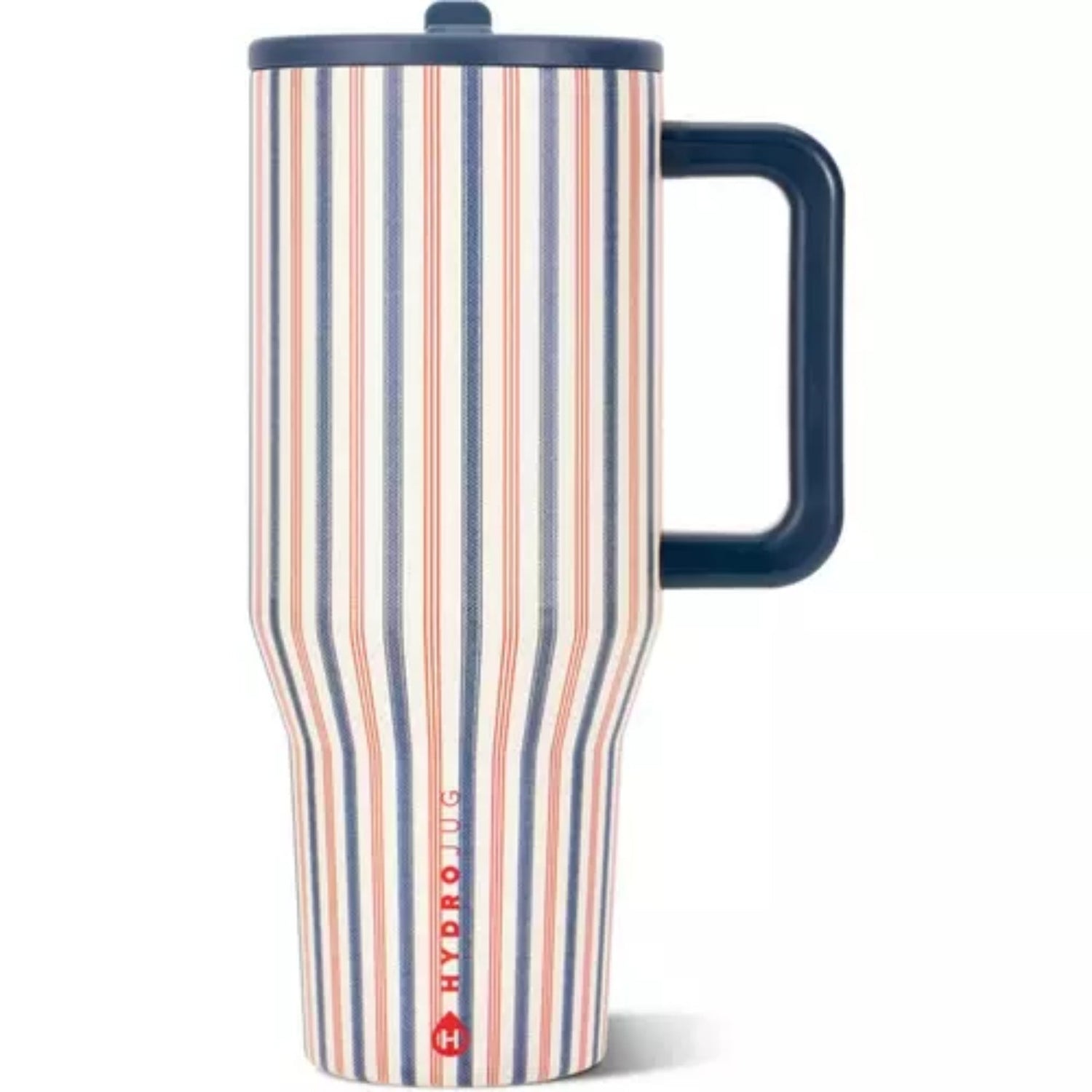 HydroJug Anthem tumbler with matching silicone boot, tumbler charm, straw topper, tumbler bow, and bracelet accessories styled in a neutral sporty Pinterest-inspired flat lay by Etch & Ember