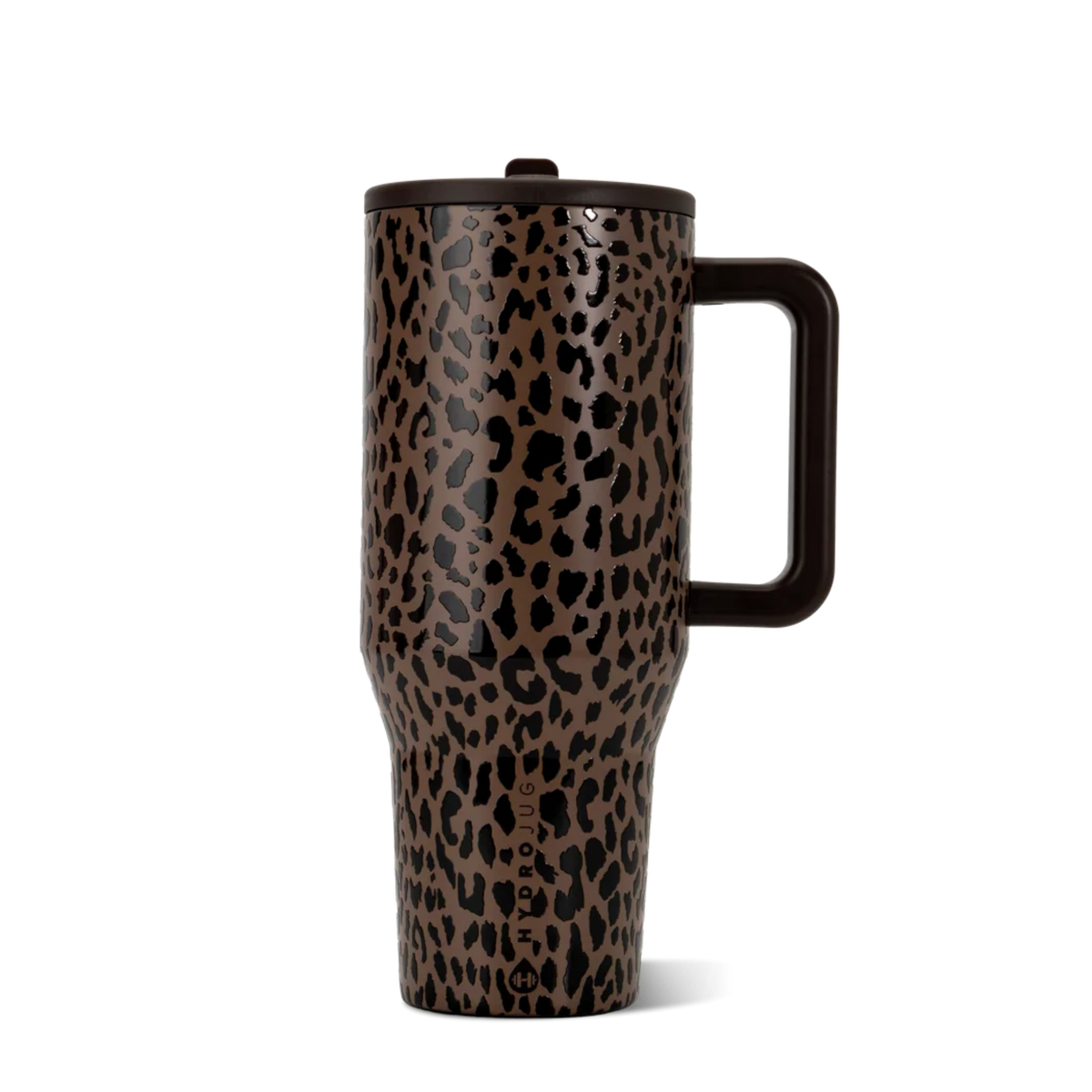 HydroJug Brown Leopard Traveler styled with matching brown silicone boot, tumbler charm, bow, bracelet and straw topper accessories