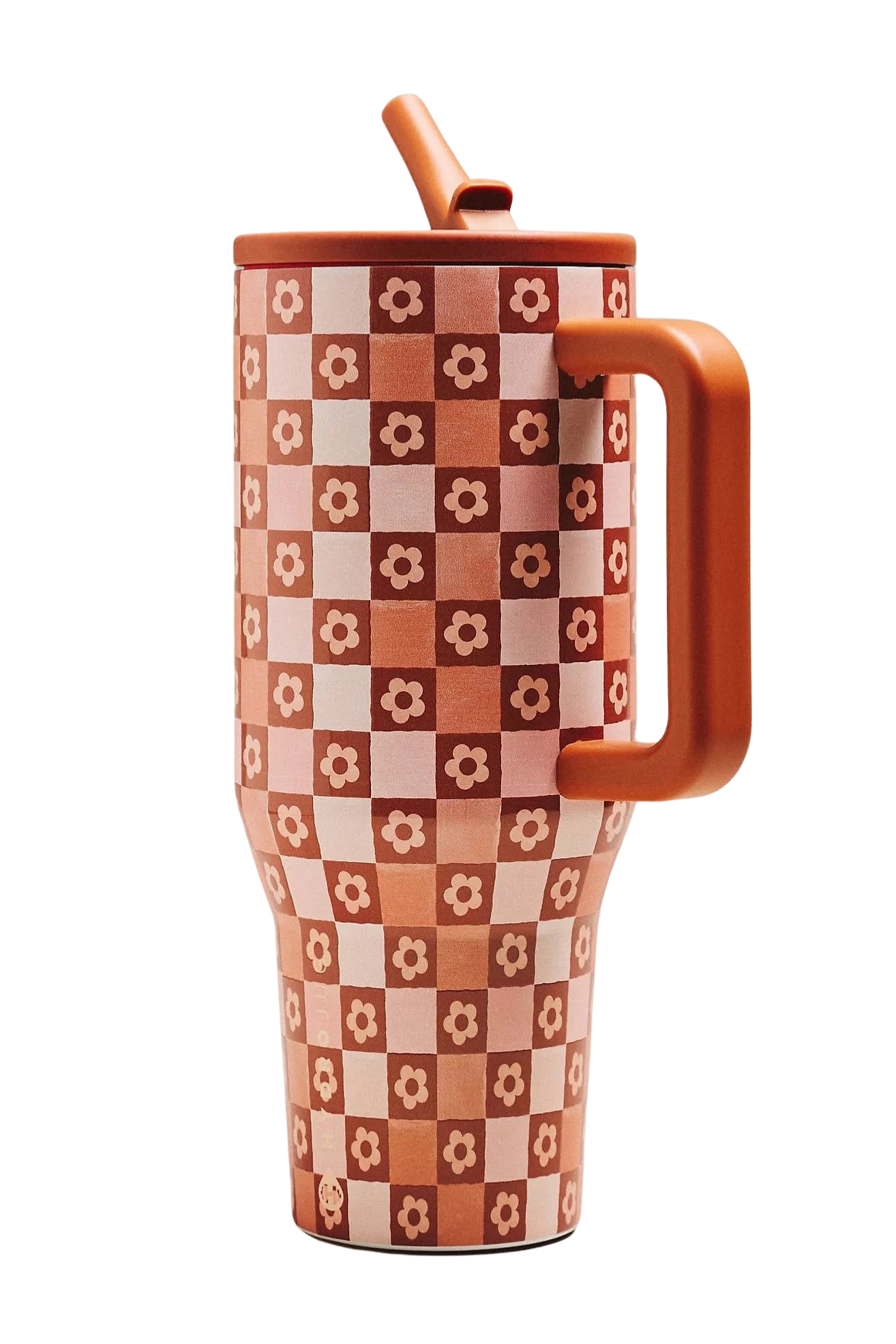 HydroJug Peachy Petals tumbler aesthetic with peach floral silicone boot, pastel straw topper, tumbler charm, bow, bracelet, and coordinated cup accessories