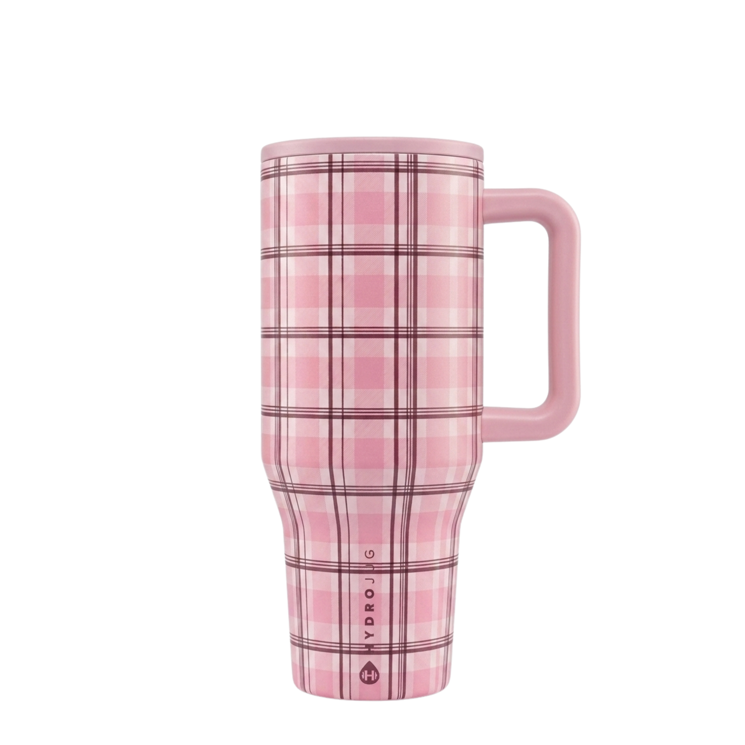 HydroJug Pillow Talk Plaid Traveler pink and blush plaid tumbler from the limited edition Slumber Party Collection