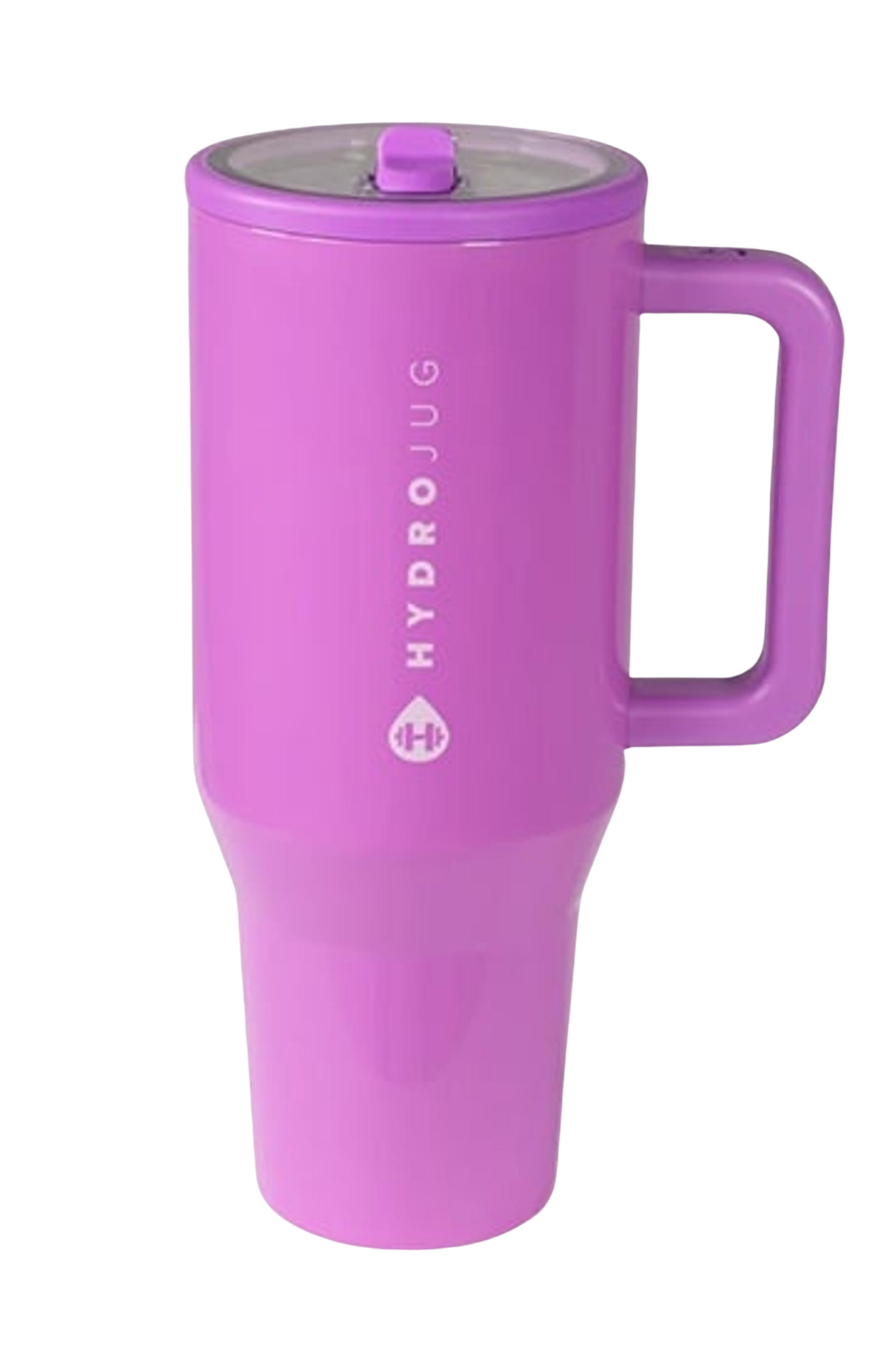 HydroJug Pulse electric violet tumbler styled with matching silicone boot, bow, charm, bracelet, and aesthetic straw topper accessories