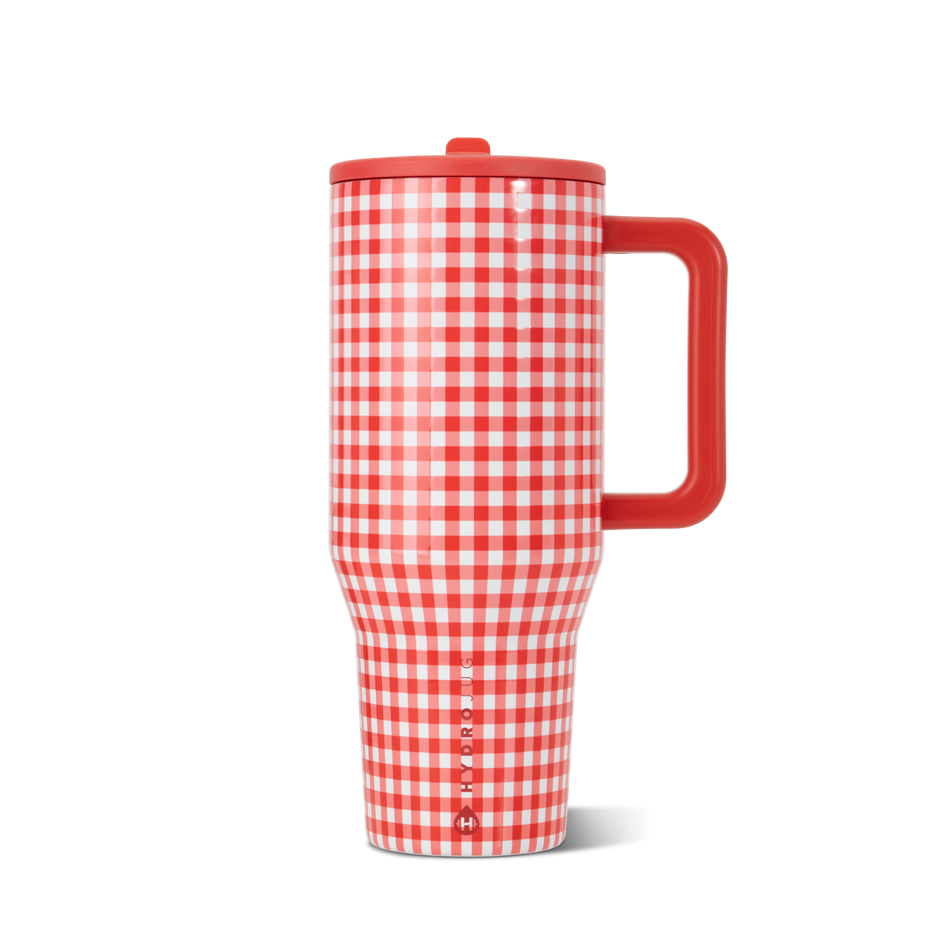 HydroJug Summer Picnic tumbler with matching silicone boot, tumbler charm, straw topper, bow, and bracelet in pastel picnic-core colors for cute HydroJug accessories, aesthetic cup styling, viral tumbler trends, and Pinterest-inspired tumbler setups