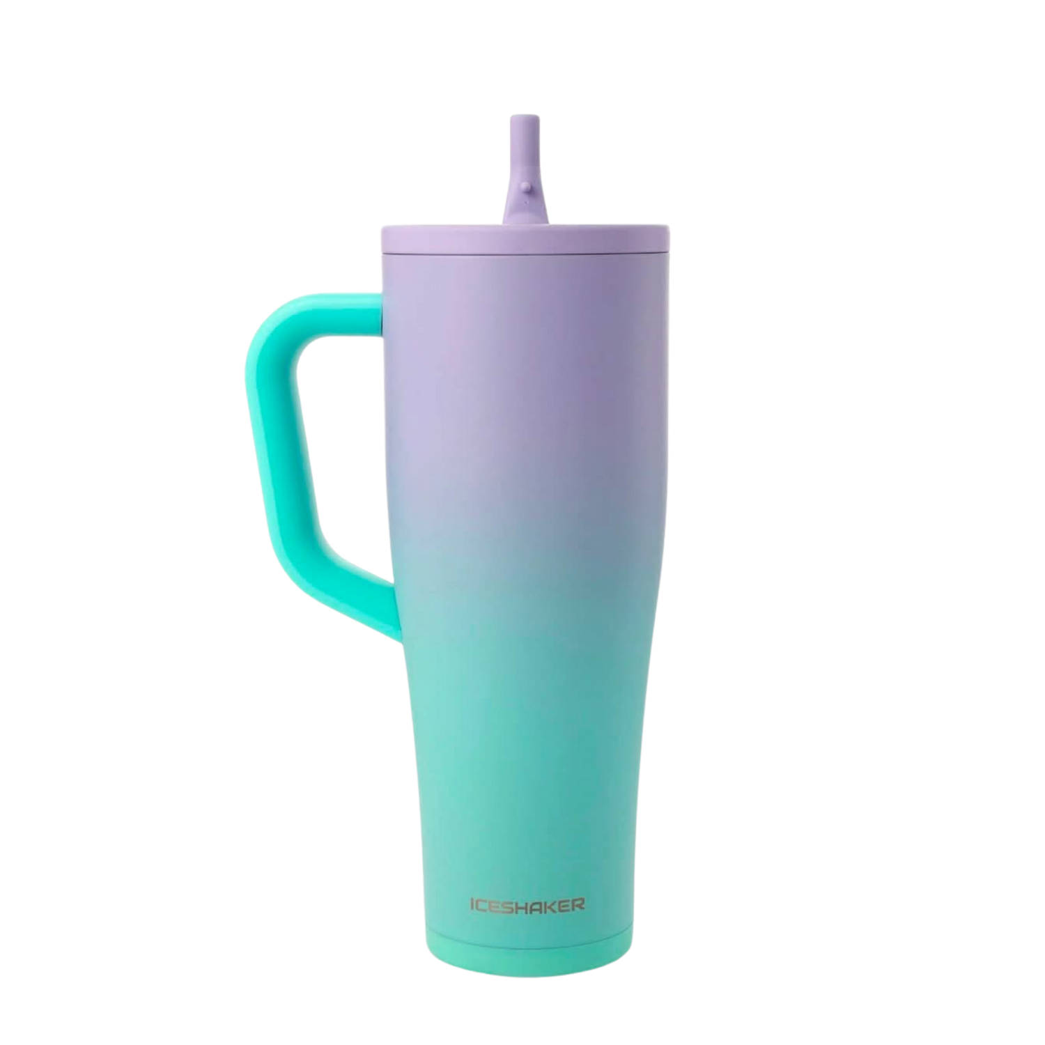 Ice Shaker Mermaid lavender aqua gradient tumbler styled with matching silicone boot, charm, bow, bracelet and straw topper accessories