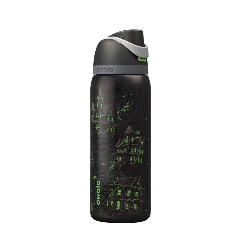 Owala Midnight Manor 32oz FreeSip with matching Halloween bottle boot, charms and spooky accessories