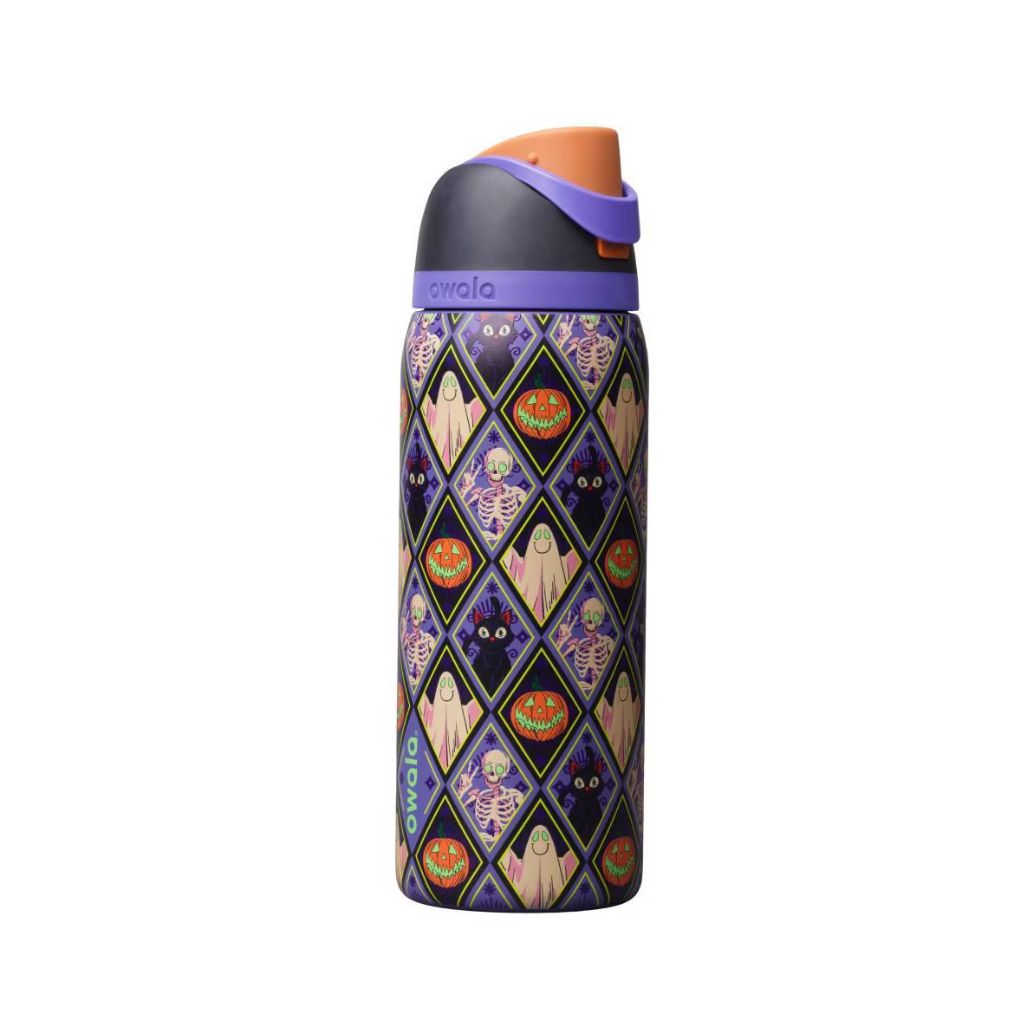 Owala Spooky Social 32oz FreeSip with matching purple orange Halloween bottle accessories
