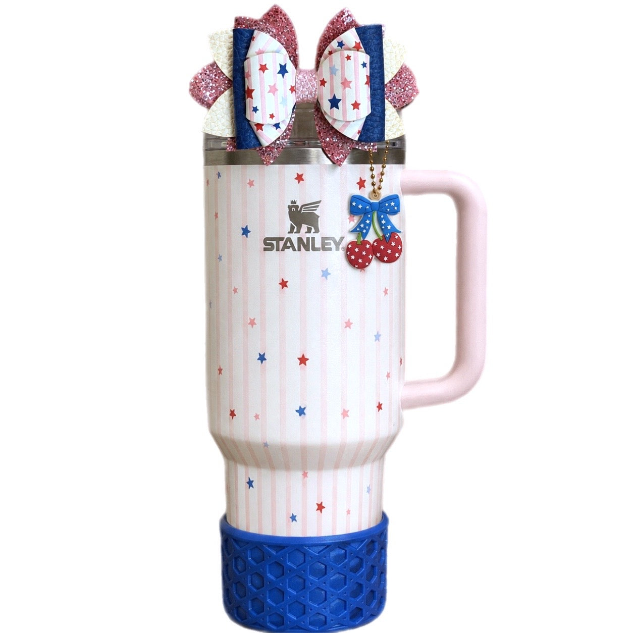 Stanley Pink Starry Stripes Stanley Cup with matching patriotic tumbler accessories