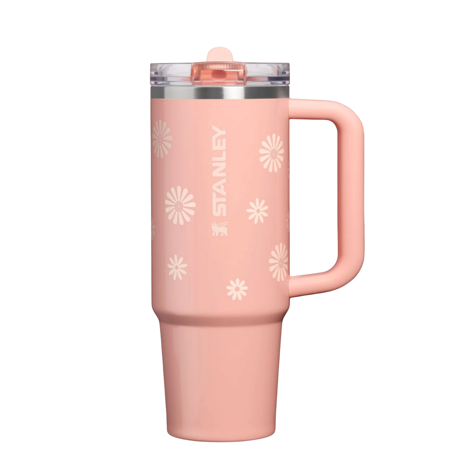 Stanley Sorbet Daisies floral pink tumbler with matching silicone boot, pastel straw topper, tumbler bow, charm, and aesthetic cup accessories