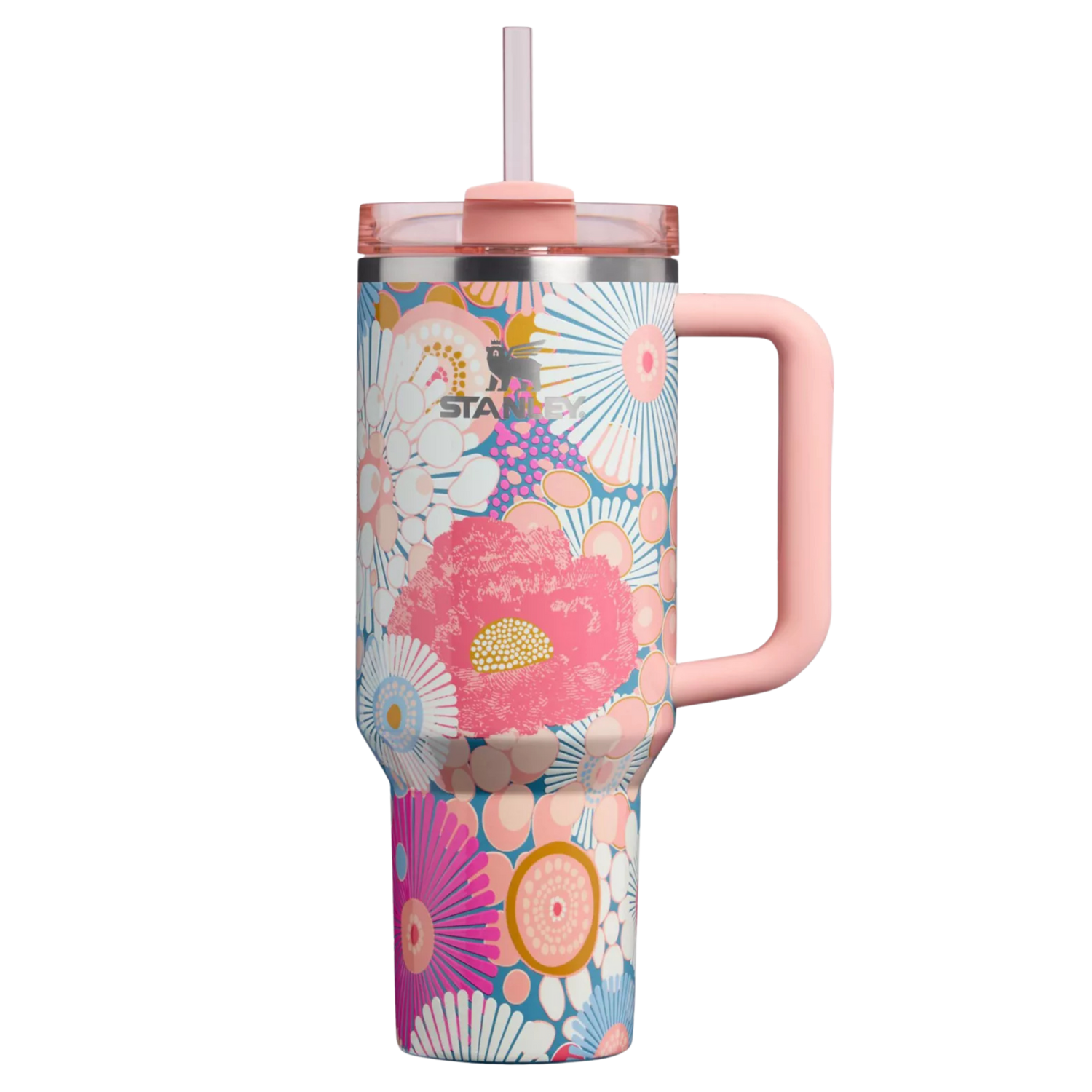 Stanley Sorbet Wildflower 40 oz Quencher with matching floral silicone boot, tumbler charm, straw topper, bow and bracelet accessories