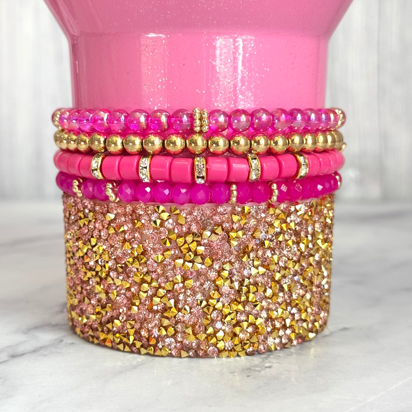 Glinda Pink Tumbler Bracelet Stack -fits 30-40oz