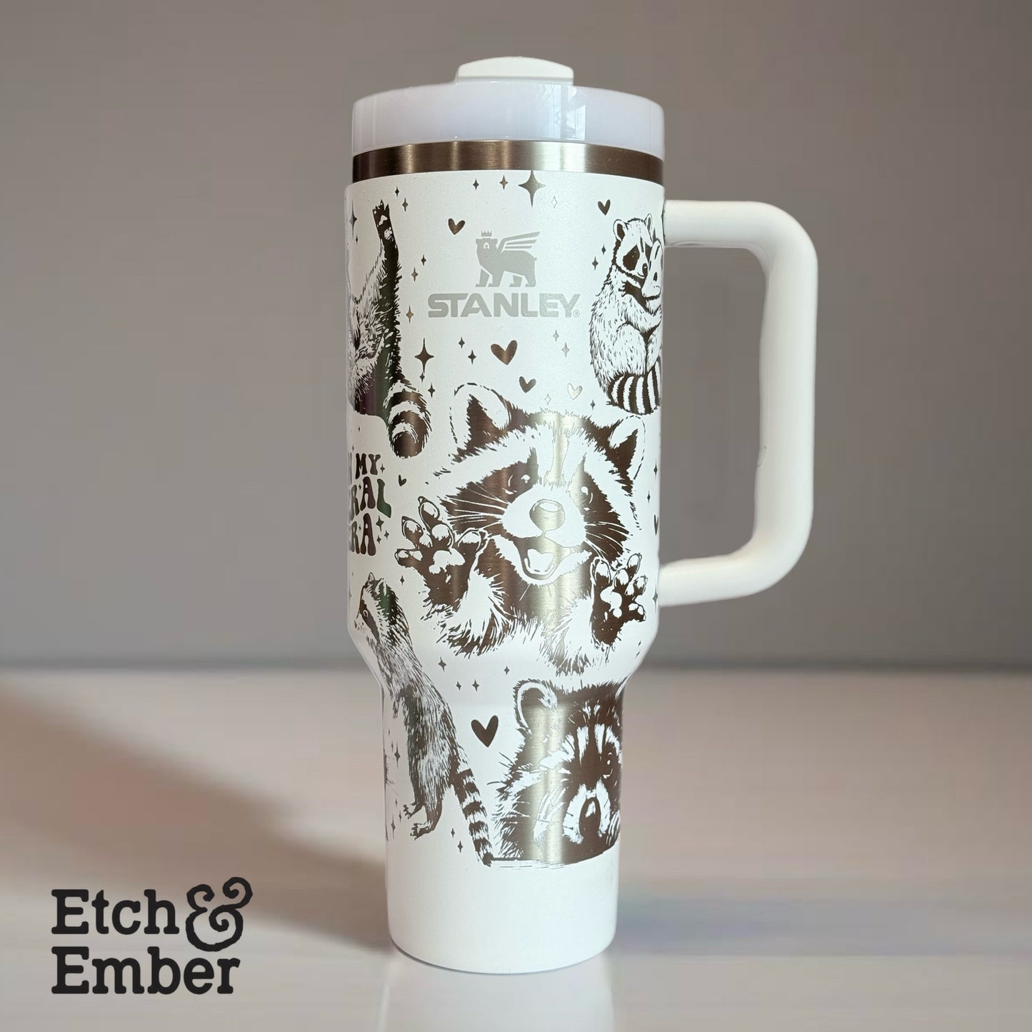 ‘In My Feral Era’ Raccoon Design Custom Stanley Adventure Quencher 40 oz tumbler