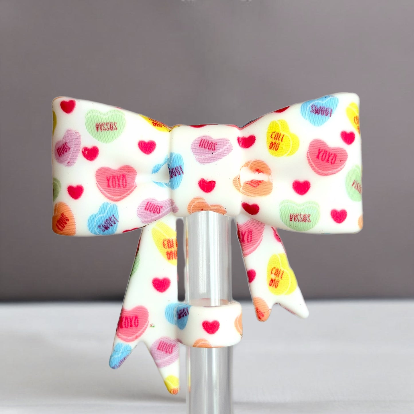 Conversation Hearts 3D Bow Straw Topper