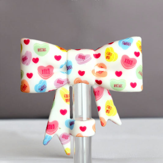 Conversation Hearts 3D Bow Straw Topper