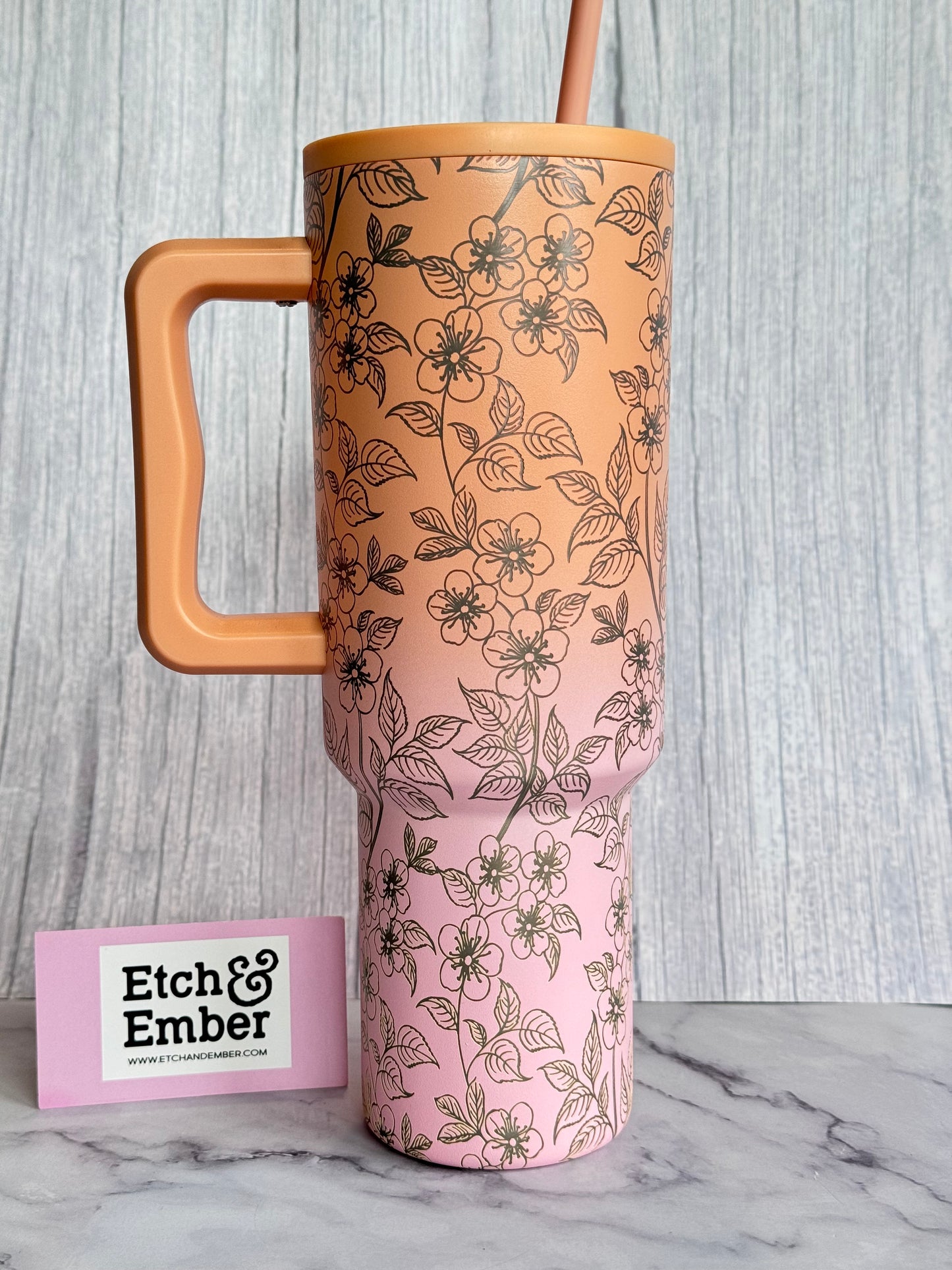 Cherry Blossoms Engraved Simple Modern 40oz- Ready to Ship-Sweet Peach