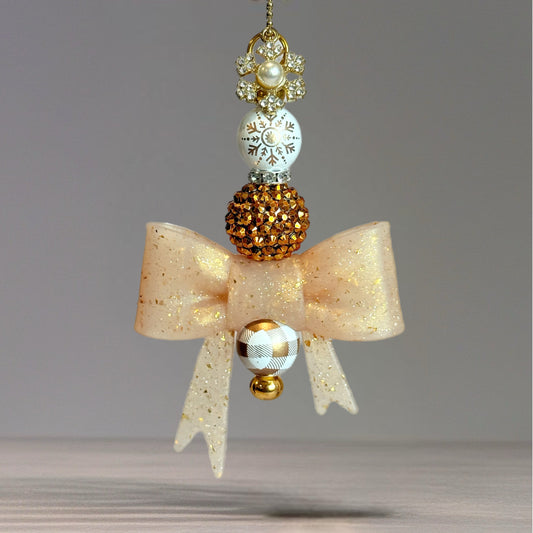 Gold Tinsel 3D Bow Charm - Tumbler Handle Charm
