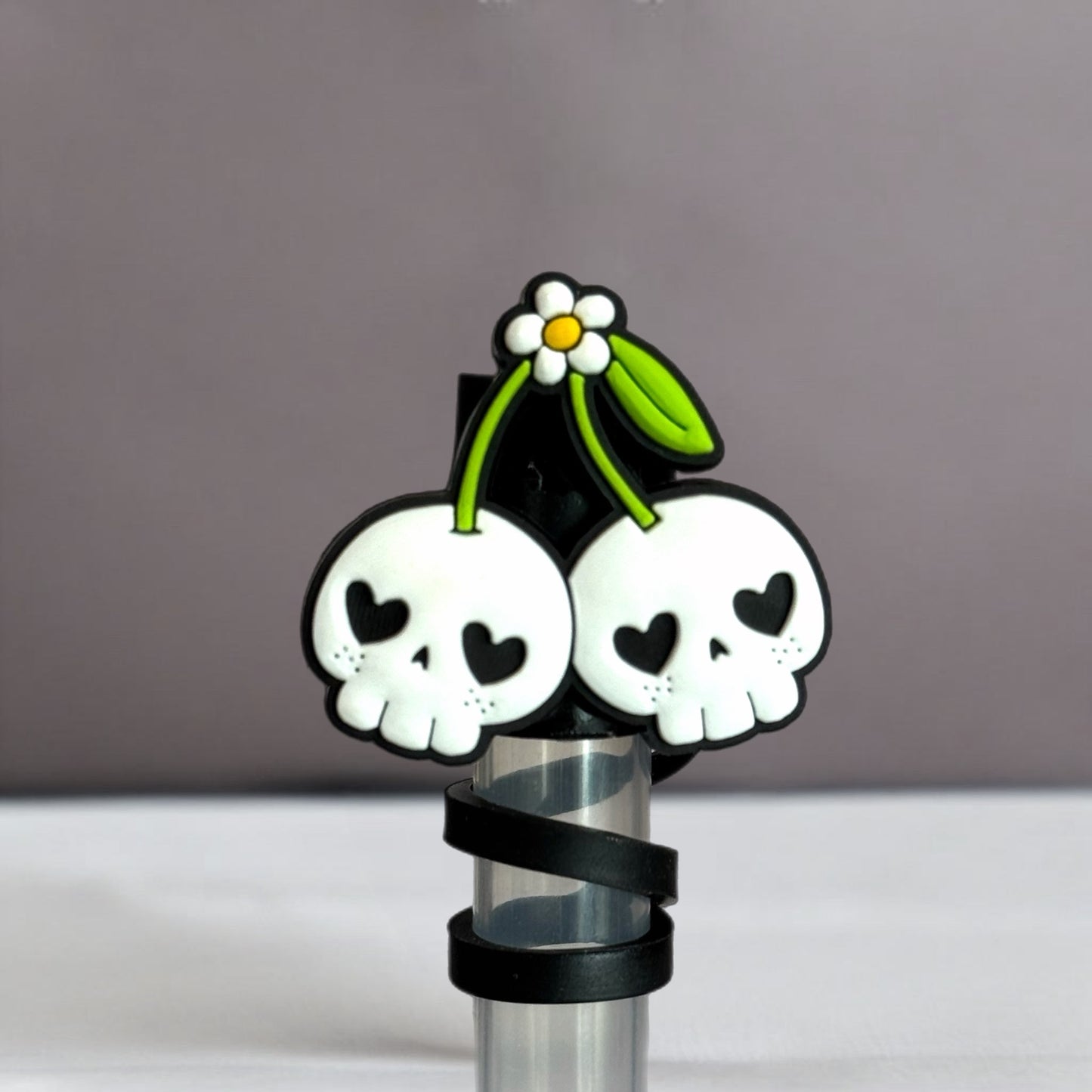 Skull Cherry Straw Topper