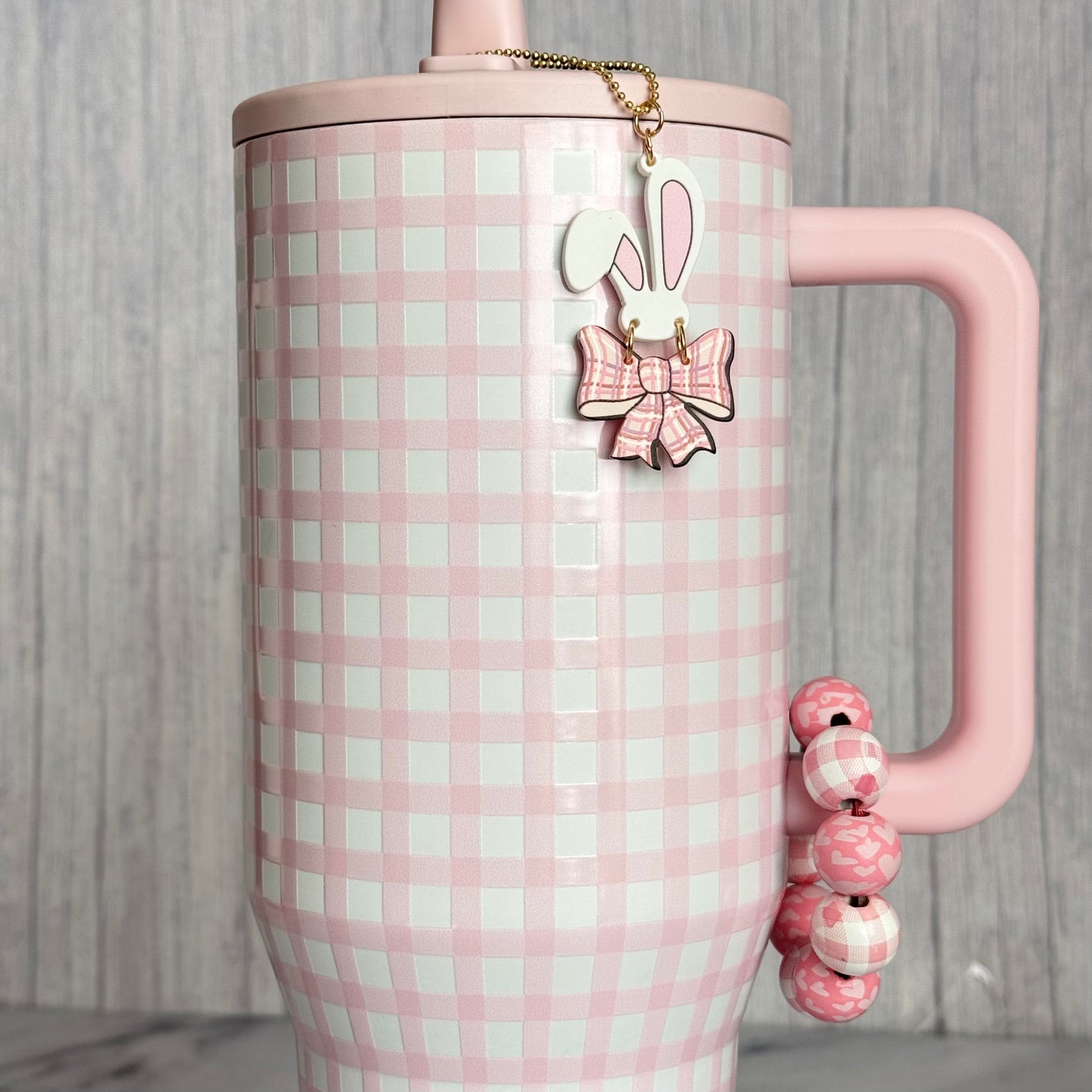 Pink Plaid Bracelet - Tumbler Handle Charm