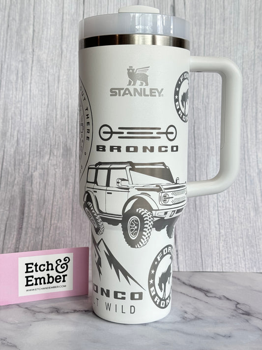 Bronco Engraved Stanley 40oz- Ready to Ship- White