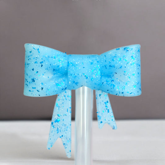 Blue Confetti 3D Bow Straw Topper