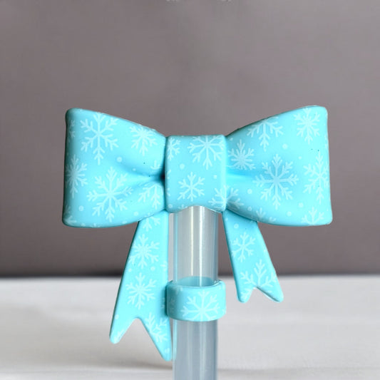 Blue Snowflake 3D Bow Straw Topper
