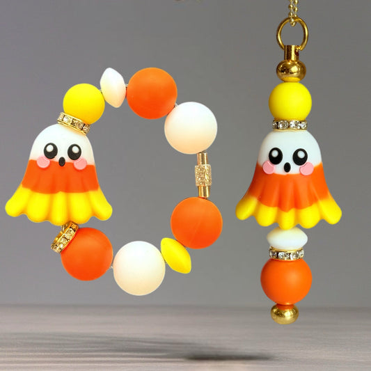 Candy Corn Ghost Charm - Tumbler Handle Charm