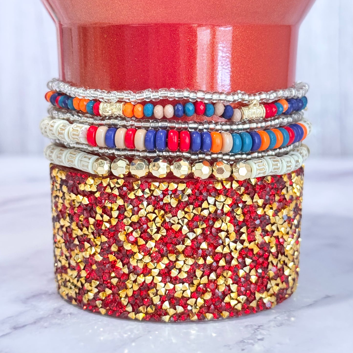 Rainbow & Gold Tumbler Bracelet Stack -fits 30-40oz