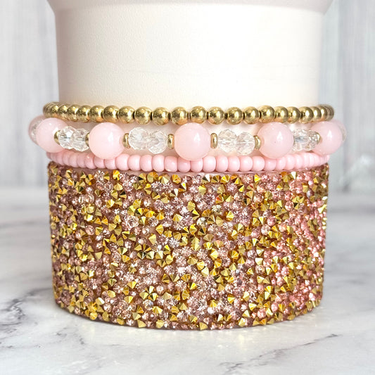 Rose Quartz Tumbler Bracelet Stack -fits 30-40oz