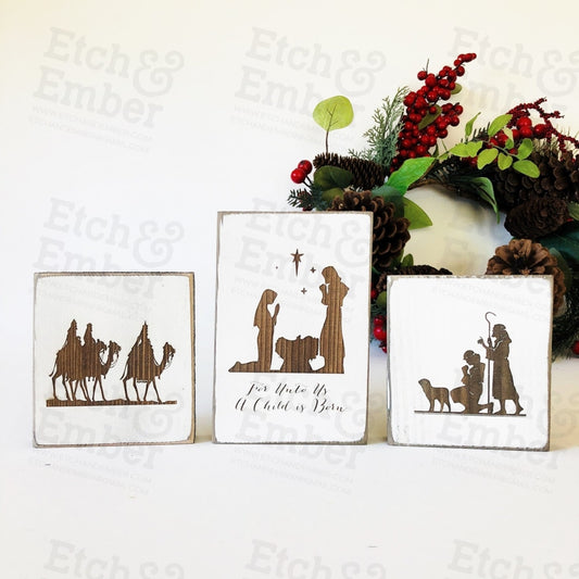 3 Piece Nativity Scene- Free Shipping Farmhouse Signs