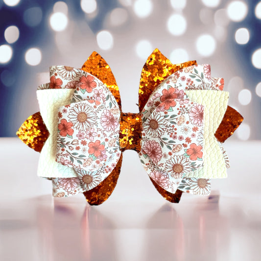 Fall Floral Glitter Tumbler Bow