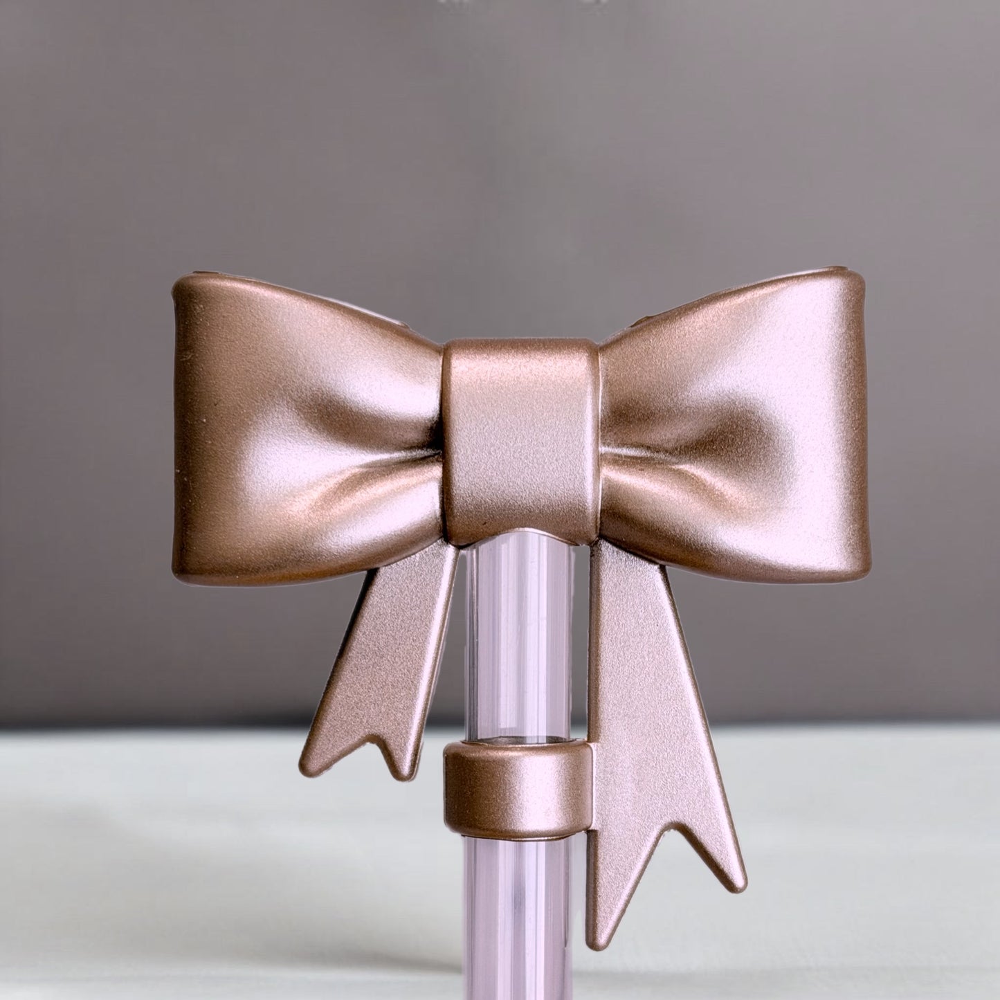 Rose Gold Metallic 3D Bow Straw Topper