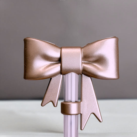 Rose Gold Metallic 3D Bow Straw Topper