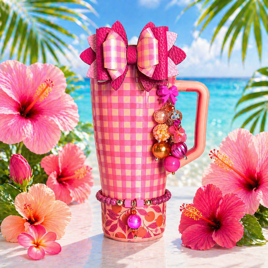 Peach Gingham VersaBow™ Universal Tumbler Bow
