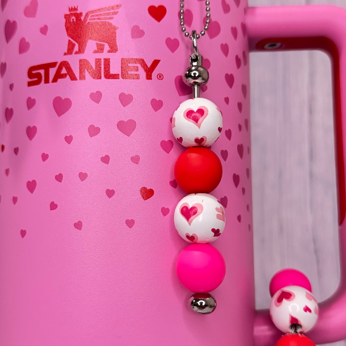 Hearts Pink & Red Bar Charm - Tumbler Handle Charm