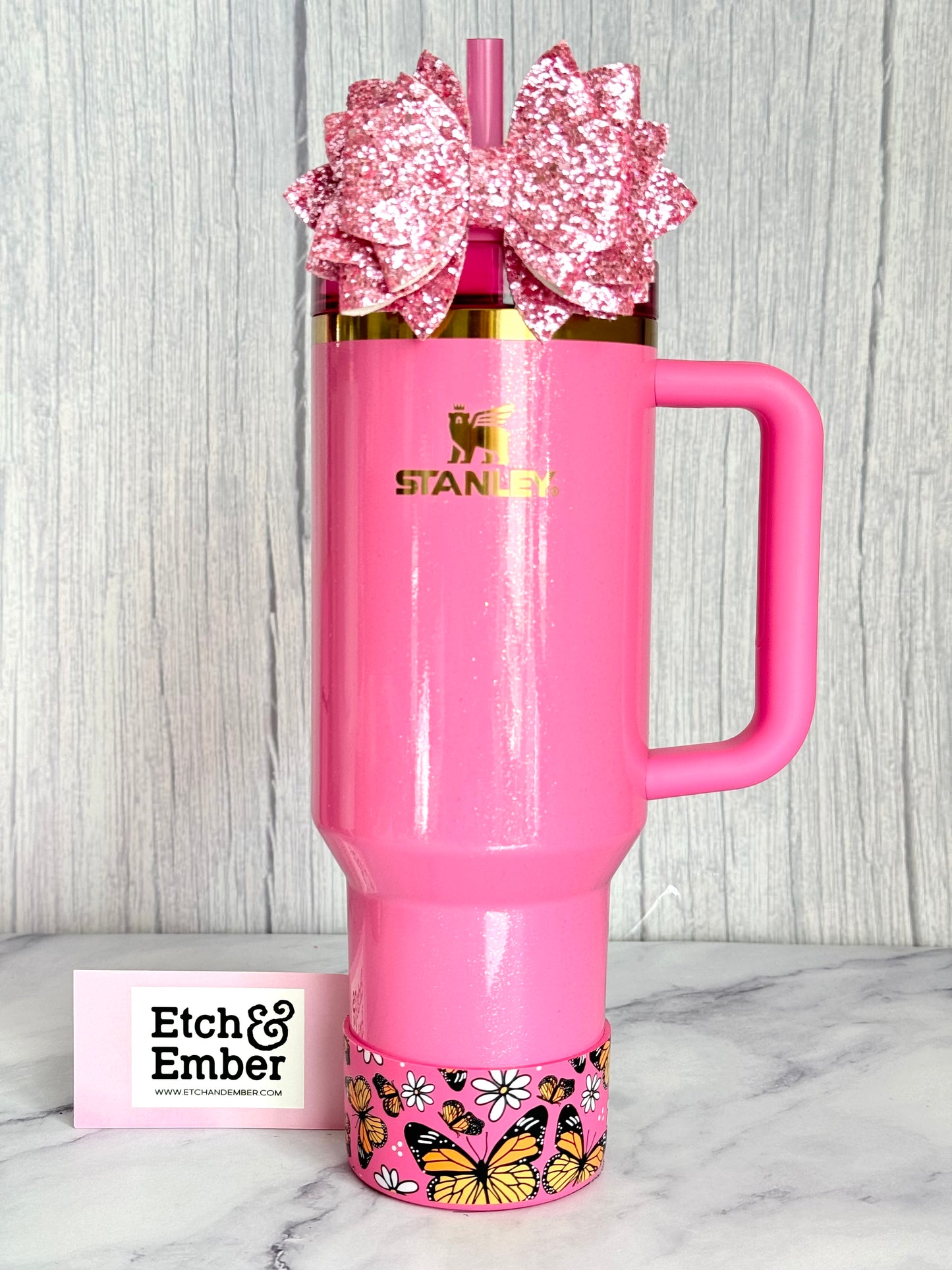 Pink BUTTERFLIES Tumbler Boot -fits 20-40oz