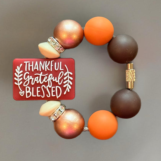 Thankful Grateful Blessed Bracelet Charm - Tumbler Handle Charm