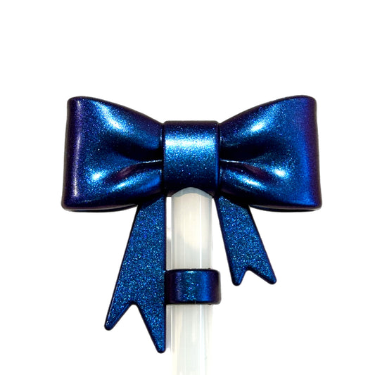 Blue Metallic 3D Bow Straw Topper