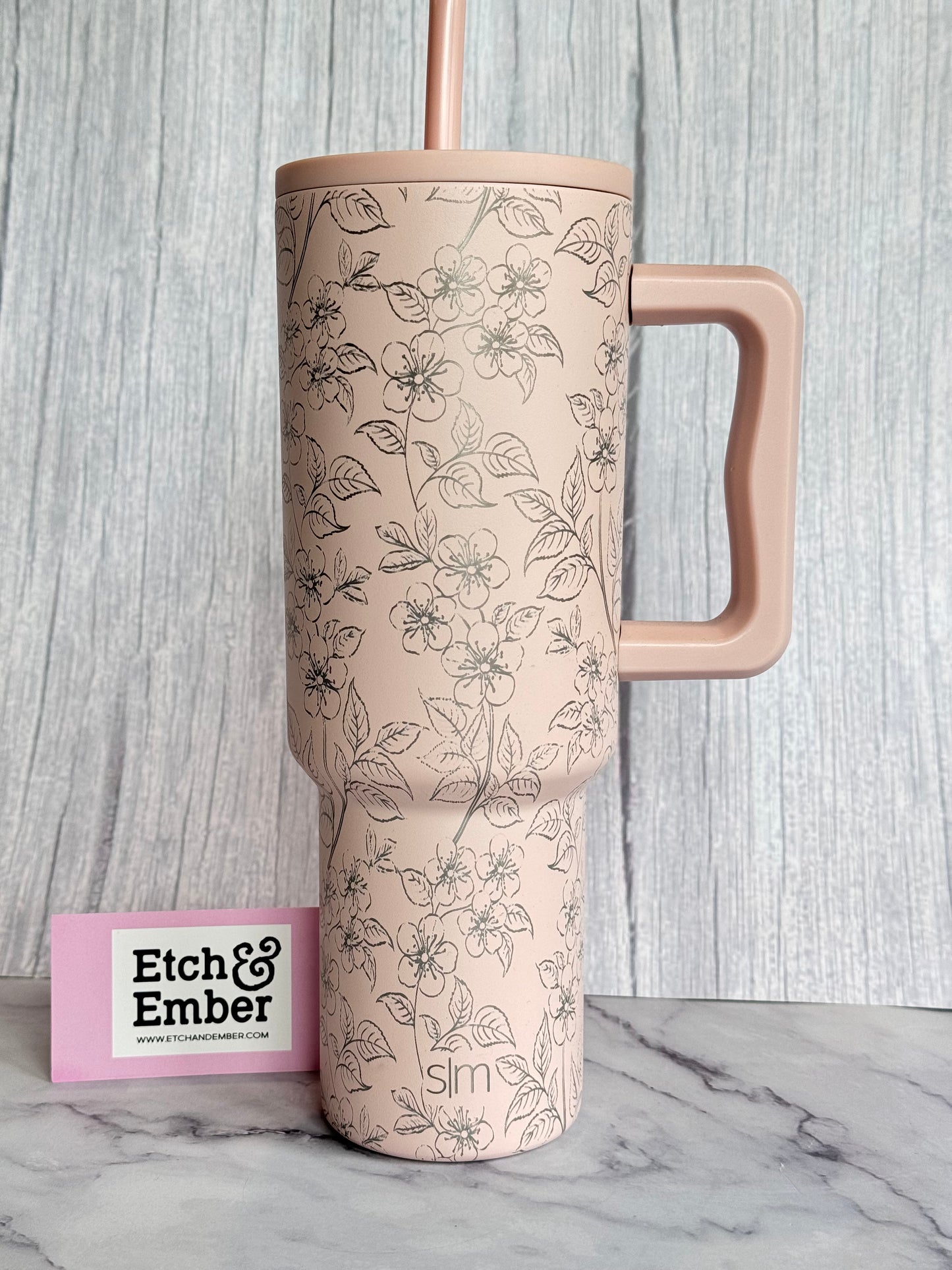 Cherry Blossoms Engraved Simple Modern 40oz- Ready to Ship