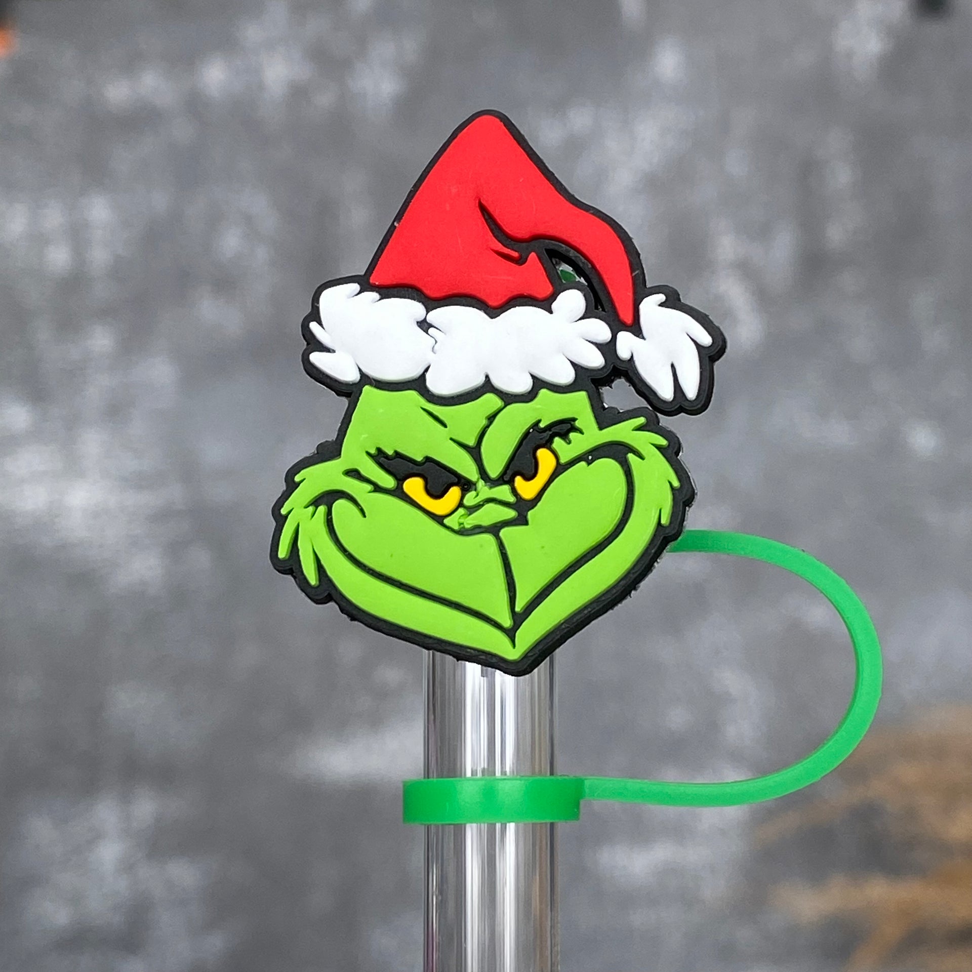 Red grinch face straw topper