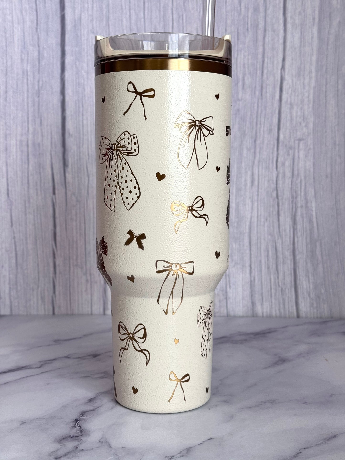 Stanley 40oz Cream Moon ‘Coquette’ Engraved Tumbler