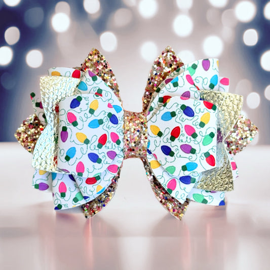 Christmas Lights Glitter Tumbler Bow
