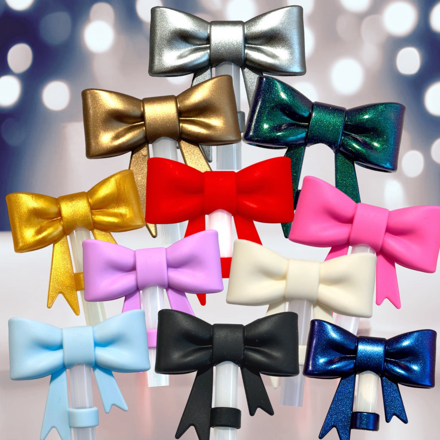 Gold Metallic 3D Bow Straw Topper