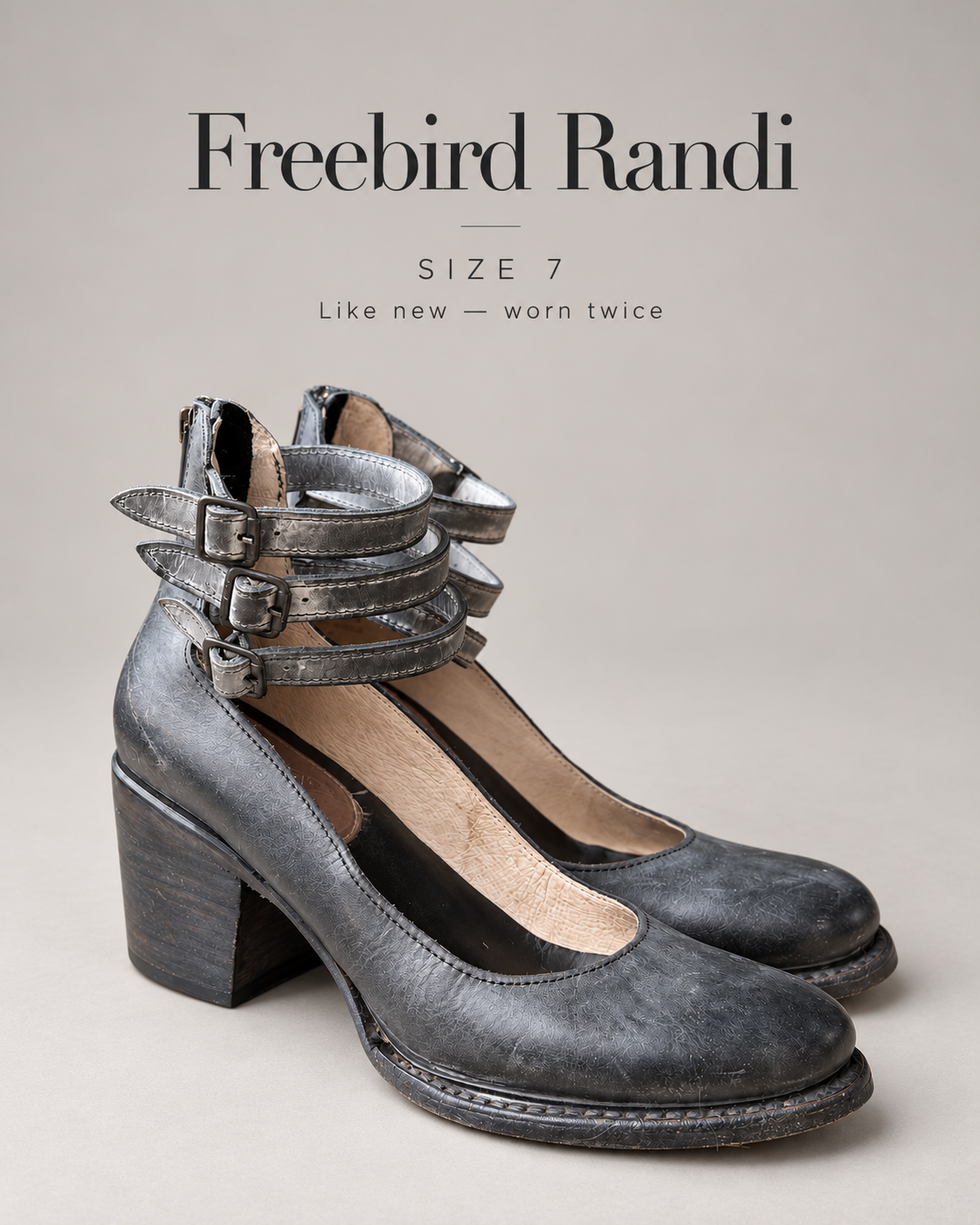 FREEBIRD Randi Leather Ankle-Strap Heels — Size 7