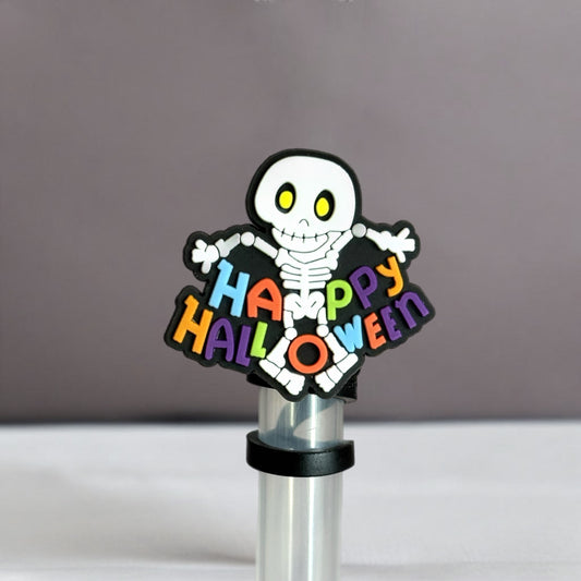 Happy Halloween Skeleton Straw Topper