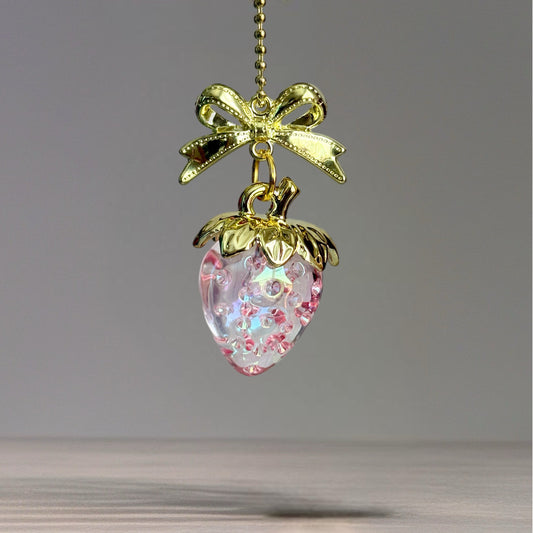Clear Pink Strawberry Charm - Tumbler Handle Charm