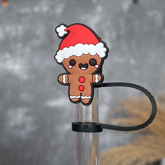 Christmas Gingerbread Man Straw Topper- Red Hat